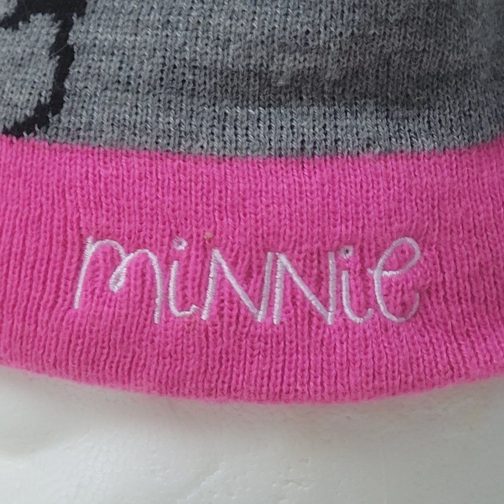 Disney Minnie Mouse Knit Beanie Hat Barbie Pink Grey Stripe Bling on Bow OSFM - Picture 3 of 8